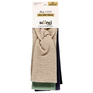 One pack  of Scunci Headwraps, 5 count, in assorted colors